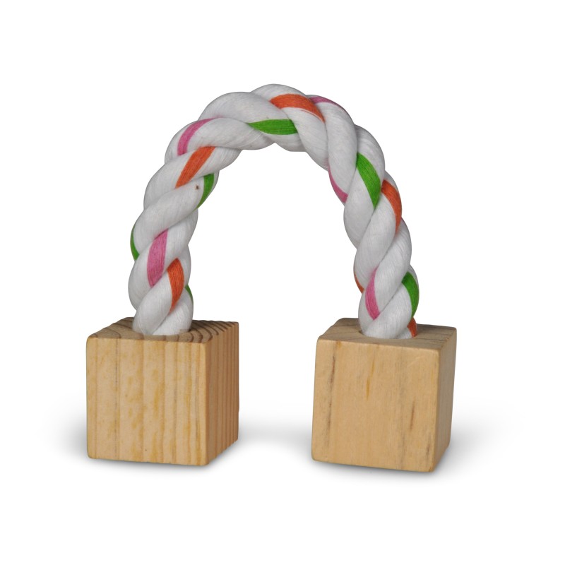 Jouet pour petits animaux blocs en bois et corde, 20 cm