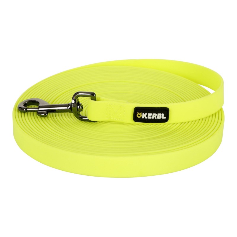 Longe de travail et de recherche pour chien 10 m en PVC jaune fluo